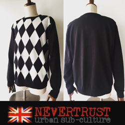 NEVERTRUST(ネバートラスト)/ダイヤモンドパターンクルーネックセーター Black -送料無料-