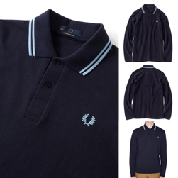 FRED PERRY(フレッドペリー)/ロングスリーヴラインポロシャツ(M7115) Navy x Ice -送料無料-