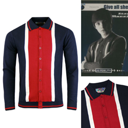 MADCAP ENGLAND マッドキャップイングランド / レトロモッド60sポロカーディガン(MARRIOTT SUEDE) Navy x Red -送料無料-