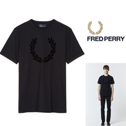 FRED PERRY フレッドペリー / フロッキープリントリンガーTシャツ(M3520) Black