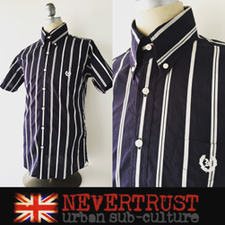 NEVERTRUST ネバートラスト / ストライプボタンダウンシャツ Navy -送料無料-