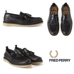 FRED PERRY(フレッドペリー) x GEORGE COX(ジョージコックス)/タッセルローファー(Perf Leather) Black -送料無料-