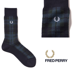FRED PERRY フレッドペリー / タータンミドルソックス(F19887) Navy