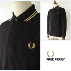 FRED PERRY フレッドペリー / ロングスリーヴラインポロシャツ(M7115) Black x Champagne -送料無料-