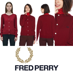 FRED PERRY フレッドペリー / レディースクルーネックカーディガン (F7149) Cherry -送料無料-
