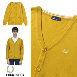 FRED PERRY フレッドペリー / Vネックカーディガン(F3192) Mustard -送料無料-