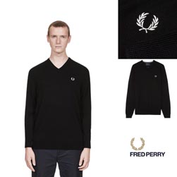 FRED PERRY フレッドペリー / クラシックVネックセーター(K4500) Black -送料無料-