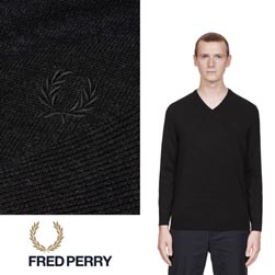 FRED PERRY フレッドペリー / クラシックVネックセーター(K4500) Black Marl -送料無料-