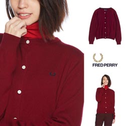 FRED PERRY フレッドペリー / レディースクルーネックカーディガン (F7149) Cherry -送料無料-