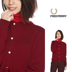 FRED PERRY フレッドペリー / レディースクルーネックカーディガン (F7149) Cherry -送料無料-