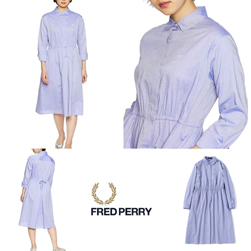 FRED PERRY フレッドペリー / レディースバックプリーツシャツドレス (F8471) Saxe Blue -送料無料-