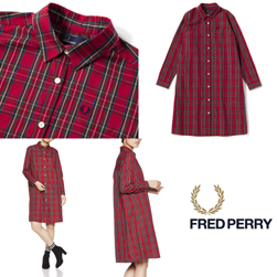 FRED PERRY フレッドペリー / レディースタータンチェックシャツドレス (F8473) Red -送料無料-