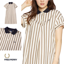 FRED PERRY フレッドペリー / レディースストライプポロドレス (F8472) Off White -送料無料-