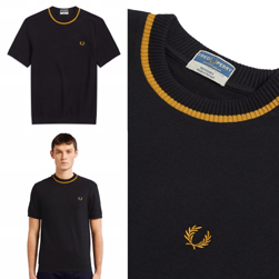 FRED PERRY フレッドペリー / クルーネックピケTシャツ (M5) Black x Gold -送料無料-
