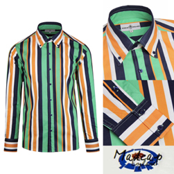 MADCAP ENGLAND マッドキャップイングランド / レトロ60ｓモッド トリップストライプボタンダウンシャツ Green x Black -送料無料-