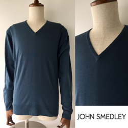 JOHN SMEDLEY ジョンスメドレー / メリノウールVネックセーター(KENDAL) Brando Blue -送料無料-