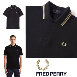 FRED PERRY フレッドペリー / ラインポロシャツ(M12N) Black x Champagne x Champagne -送料無料-