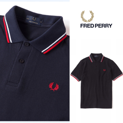 FRED PERRY フレッドペリー / ラインポロシャツ(M12N) Navy x White x Red -送料無料-