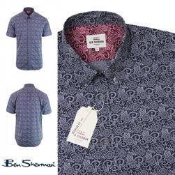 Ben Sherman ベンシャーマン / ステンシルフローラルボタンダウンシャツ Dark Navy -送料無料-