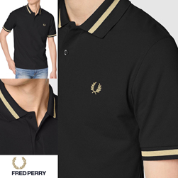 FRED PERRY フレッドペリー / シングルラインポロシャツ(M2) Black x Champagne -送料無料-