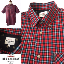 Ben Sherman ベンシャーマン / チェックボタンダウンシャツ Red -送料無料-
