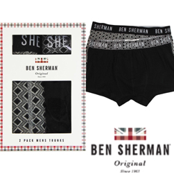 Ben Sherman ベンシャーマン / 2パックジオプリントトランクス Black & Grey