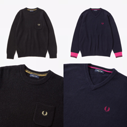 FRED PERRY フレッドペリー / Vネックセーター(F3211) Navy -送料無料- / ピケニットセーター(F3212) Black -送料無料-