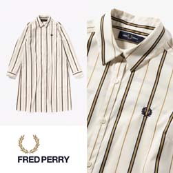 FRED PERRY フレッドペリー / レディースストライプシャツドレス(F8548) Off White -送料無料-