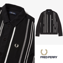 FRED PERRY フレッドペリー / ストライプシャツカーディガン(F1813) Black -送料無料-