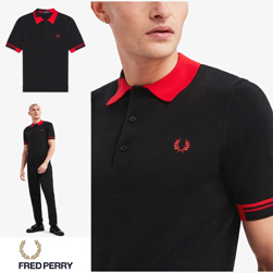 FRED PERRY フレッドペリー / アブストラクトティップドニットポロシャツ(K8516) Black -送料無料-