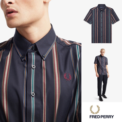 FRED PERRY フレッドペリー / ストライプボタンダウンシャツ (M8563) Navy -送料無料-