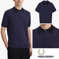 FRED PERRY フレッドペリー / アブストラクトティップドニットポロシャツ(K8516) Carbon Blue -送料無料-