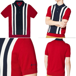 Ben Sherman ベンシャーマン / 60s モッド ストライプニットポロシャツ Red -送料無料-