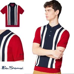 Ben Sherman ベンシャーマン / 60s モッド ストライプニットポロシャツ Red -送料無料-