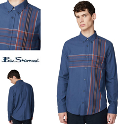 Ben Sherman ベンシャーマン / 60s モッド プレイスドストライプボタンダウンシャツ Dark Blue -送料無料-