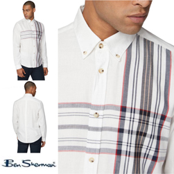 Ben Sherman ベンシャーマン / 60s モッド プレイスドストライプボタンダウンシャツ Off White -送料無料-
