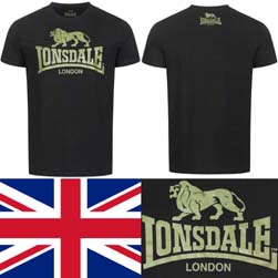 LONSDALE ロンズデール / ライオンロゴプリントTシャツ Black x Olive -送料無料-