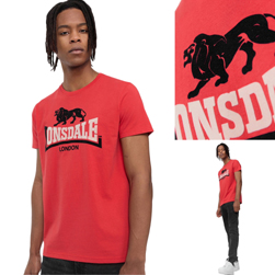LONSDALE ロンズデール / ライオンロゴフロックプリントTシャツ(LUBCROY) Red -送料無料-