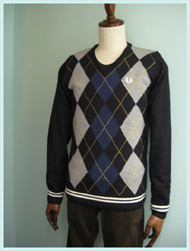 FRED PERRY(フレッドペリー)/アーガイルVネックセーター(K8252) Navy -送料無料-