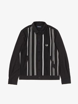 FRED PERRY フレッドペリー / ストライプシャツカーディガン(F1813) Black -送料無料-