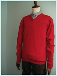 FRED PERRY(フレッドペリー)/Vネックプレーンセーター(K8225) Blood -送料無料-