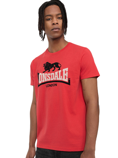 LONSDALE ロンズデール / ライオンロゴフロックプリントTシャツ(LUBCROY) Red -送料無料- [4587]