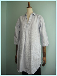 unus entil(ユーナスエンティル)/レディースストライプ七分ロングシャツ White